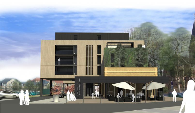 Perspective sur l'entrée des commerces Perspective sur l'entrée des commerces